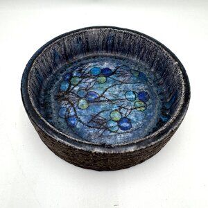 Vintage Bangholm Keramik Bowl Made in Denmark Studio  brown blue abstract design